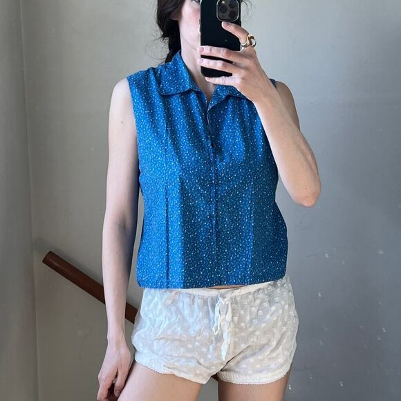 Vintage 70s retro farmcore cotton top daggar collar front zip sleeveless western - Picture 3 of 7